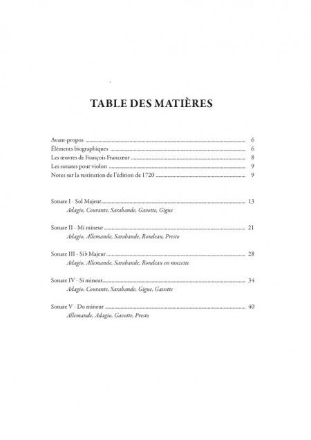 François Francoeur : Sonates à violon seul avec la basse continue, livre 1, sonates 1 à 10