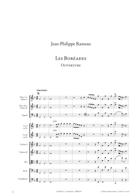Rameau, Les Boréades, Ouverture - matériel d'orchestre