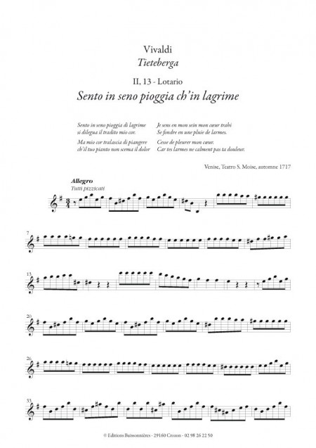Vivaldi : Sento in seno ch'in pioggia di lagrime (Tietiberga), matériel d'orchestre