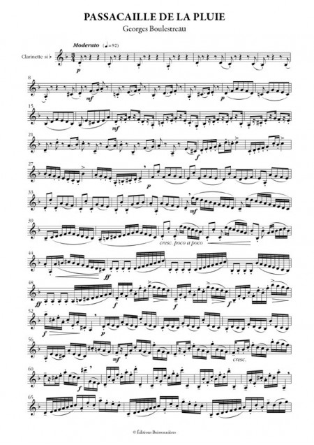 Passacaille de la pluie pour clarinette ou Saxophone
