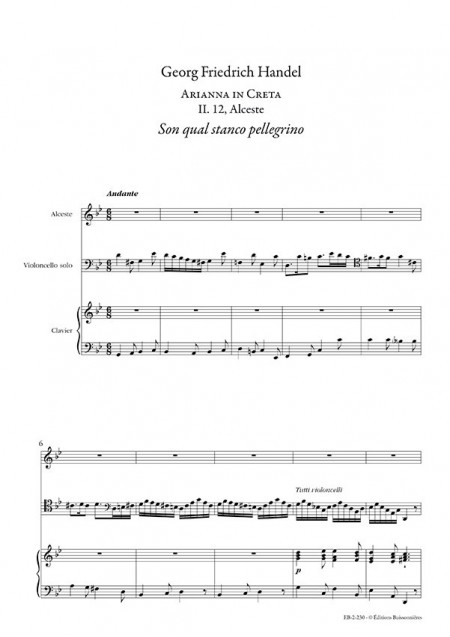 Handel : Son qual stanco pellegrino (Arianna in Creta), chant et clavier