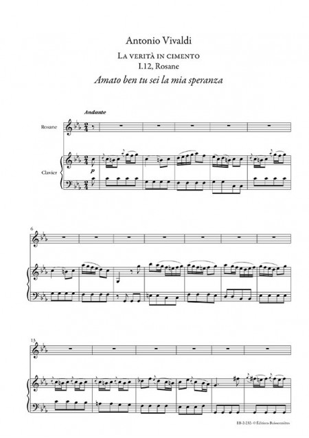 Vivaldi : Amato ben tu sei la mia speranza (La verità in cimento), chant et clavier