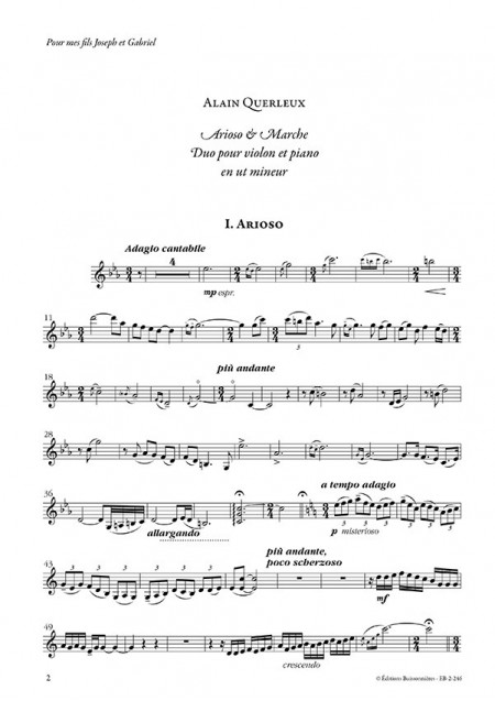 Arioso & Marche, Alain Querleux, pour violon et piano en ut mineur