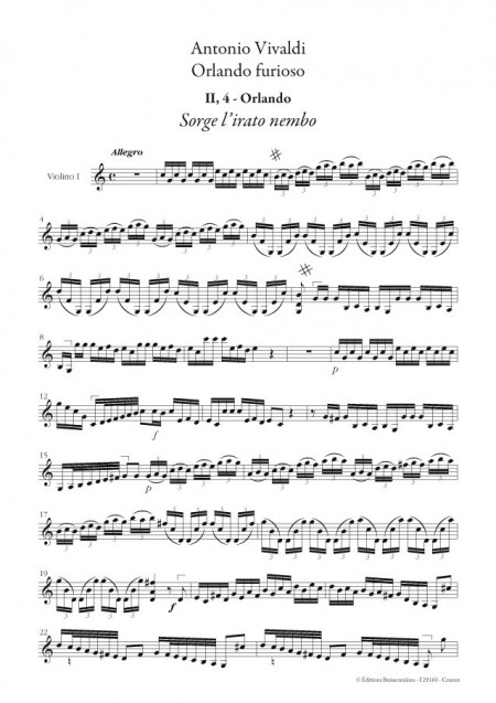 Vivaldi, Sorge l'irato nembo (Orlando furioso), conducteur & matériel d'orchestre