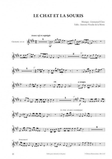 Emmanuel Clerc : Fables, pour clarinette et piano