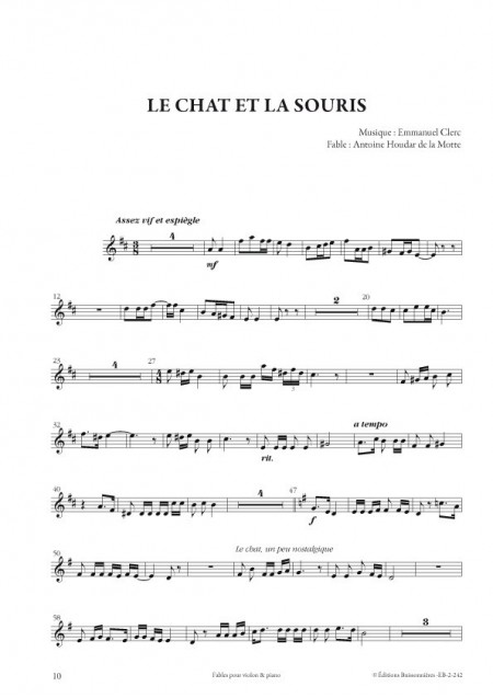 Emmanuel Clerc : Fables, pour violon et piano