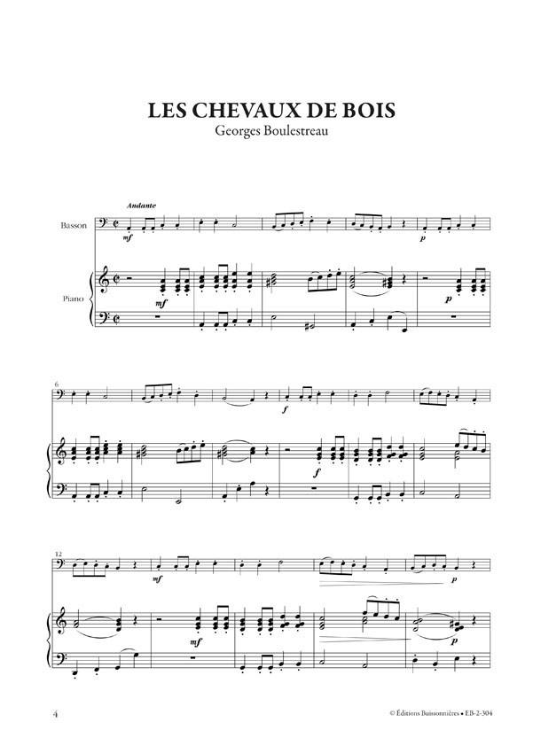 Partitions Classique LAFITAN BOCQUELET FRANCOIS - CANTILENE - Basson Et Piano