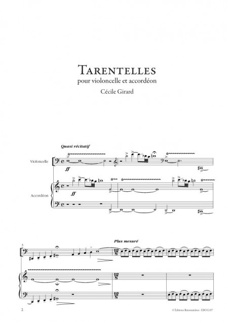 Cécile Girard : Tarentelles pour violoncelle et accordéon (ou piano)