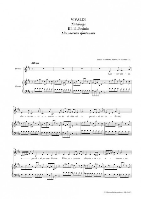 Vivaldi : L'innocenza sfortunata (Tietiberga), chant et clavier