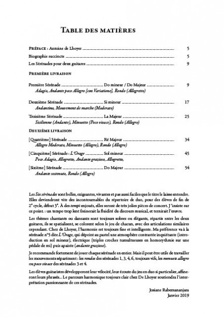 De Lhoyer : Six sérénades faciles pour 2 guitares