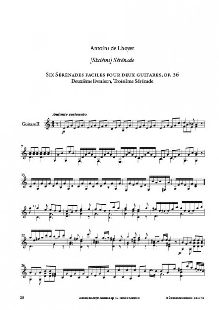 De Lhoyer : Six sérénades faciles pour 2 guitares