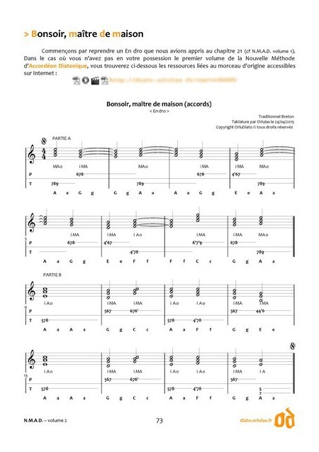 Nouvelle méthode d'accordéon Diatonique - vol.2 - ORLUDIATO