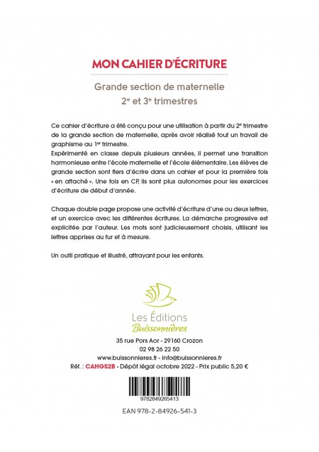 Scop Les Editions buissonnieres - Mon cahier d'écriture Grande section de  maternelle