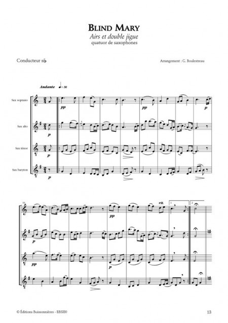 Trois suites irlandaises pour quatuor de saxophones